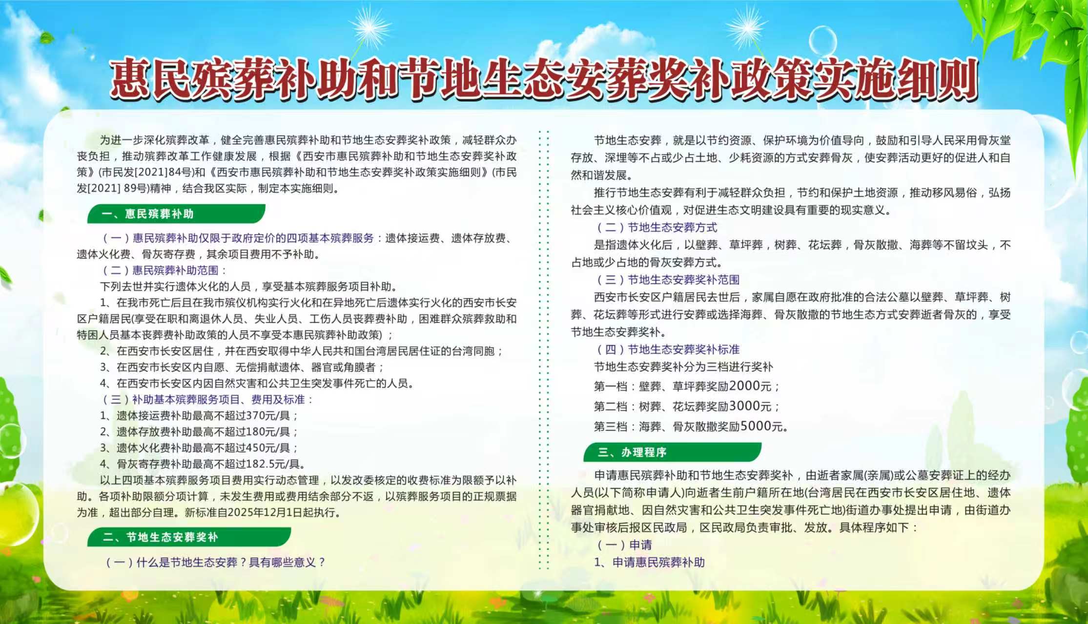 西安市长安区惠民殡葬补助和节地生态安葬奖补政策
